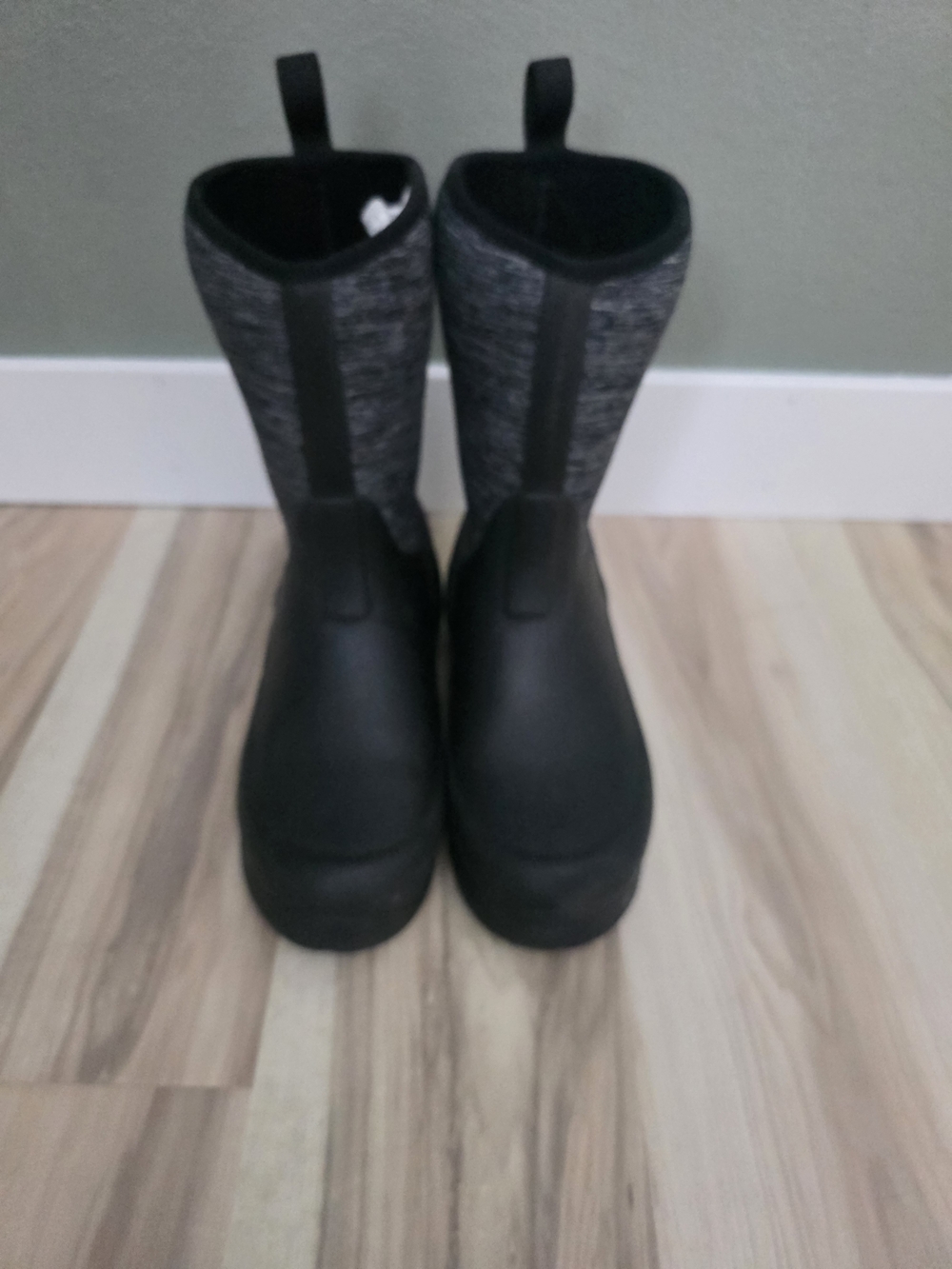 Kids Waterproof Black and Gray Tall Rain Boots
